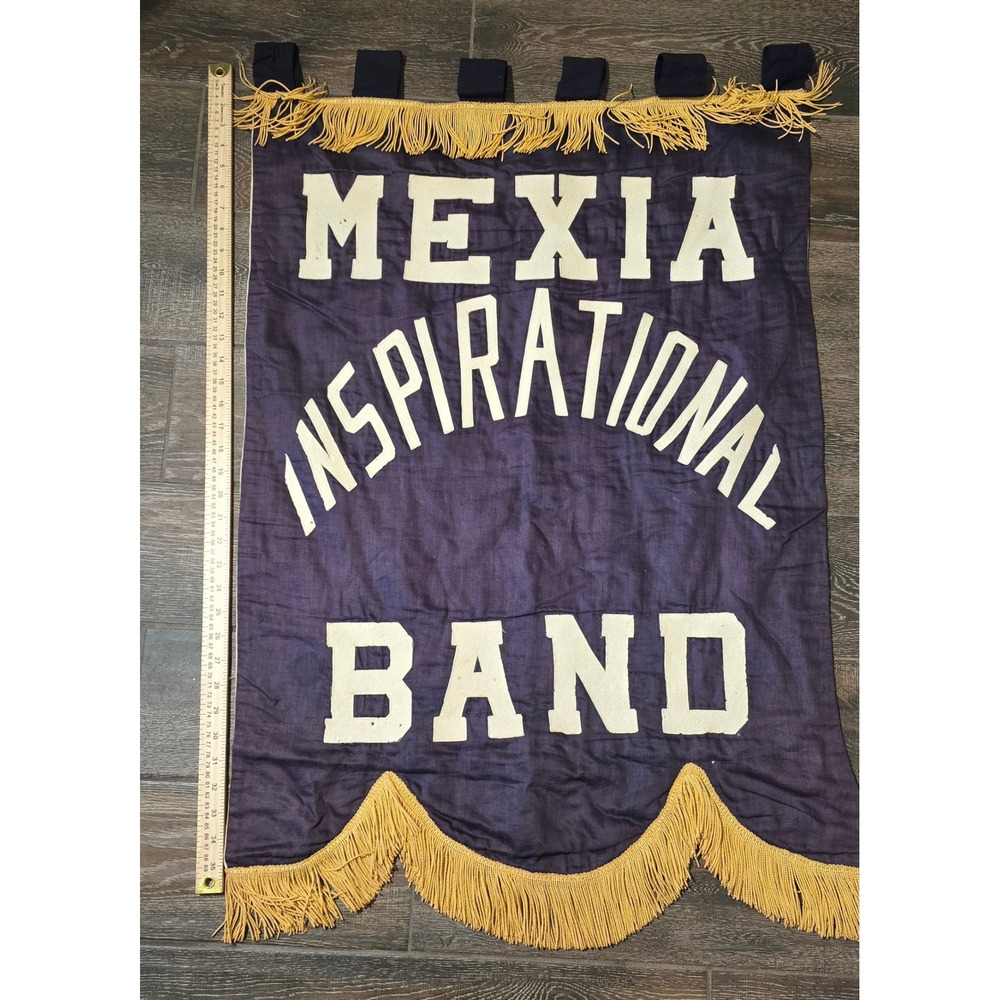 Vintage Mexia Inspirational Band Banner Purple Gold Fringe Large Wall Hanging